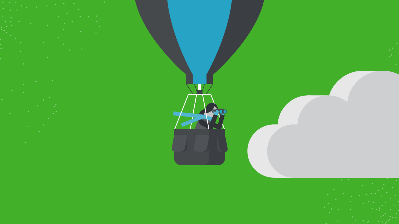 En luftballon der flyver rundt blandt skyer